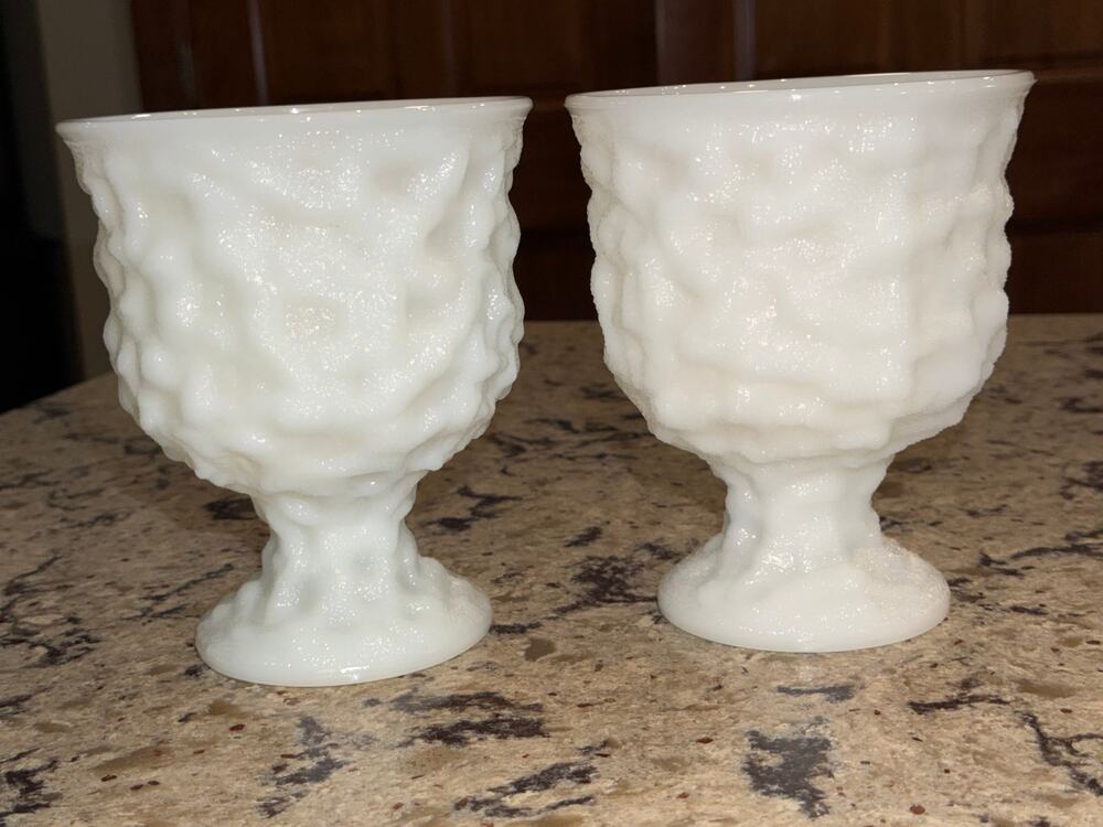 Set of 2 Vintage E.O. Brody Co. Milk Glass Pedestal Goblet Vases